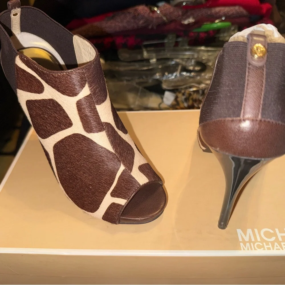 Michael Kors Brown Patterned Peep-Toe Heels - Picture 2 of 5